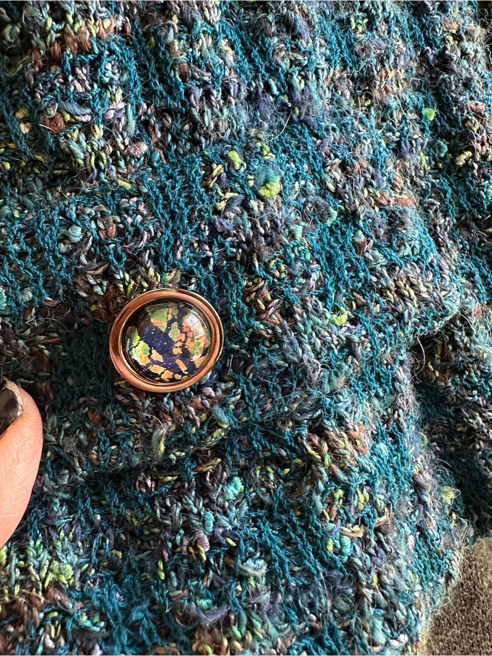 St. John Teal-Blue Tweed Zip Jacket - Picture 3 of 6